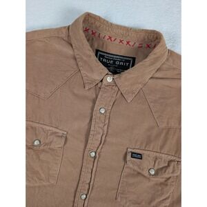 True Grit Pearl Snap Corduroy Shirt Mens Medium Camel Brown Long Sleeve